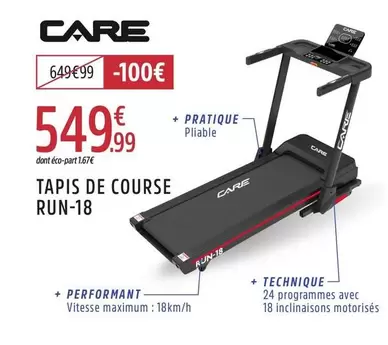 Care - Tapis De Course Run-18 offre à 549,99€ sur Intersport