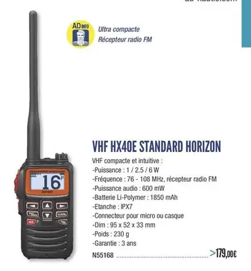 VHF HX40E Standard Horizon offre à 179€ sur Accastillage Diffusion