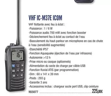 Icom - VHF IC-M37E offre à 225€ sur Accastillage Diffusion