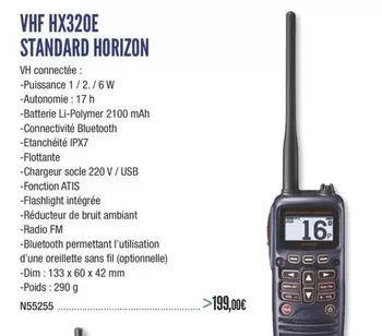 VHF HX320E Standard Horizon offre à 199€ sur Accastillage Diffusion