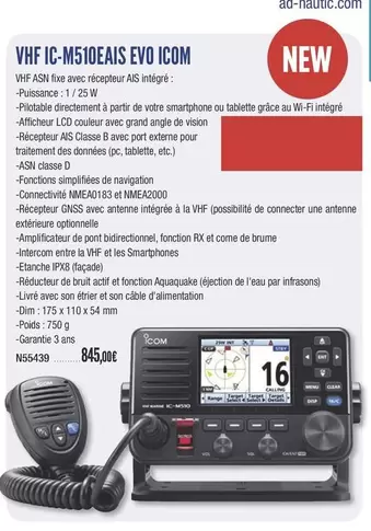 Icom - VHF IC-M510EAIS Evo offre à 845€ sur Accastillage Diffusion