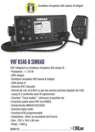 Simrad - VHF RS40-B offre à 1260€ sur Accastillage Diffusion