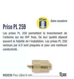 Prises PL 259 offre à 11,5€ sur Accastillage Diffusion