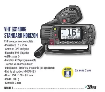 VHF GX1400G Standard Horizon offre à 279€ sur Accastillage Diffusion