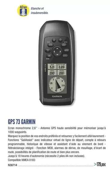 Garmin - GPS 73 offre à 179€ sur Accastillage Diffusion