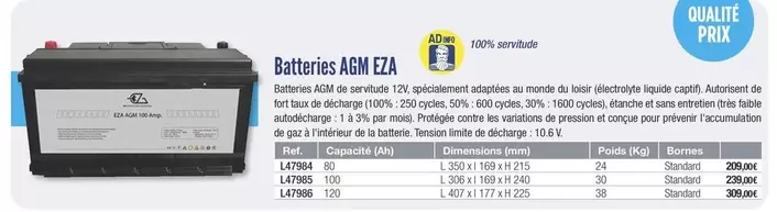 Batteries AGM Eza offre à 209€ sur Accastillage Diffusion