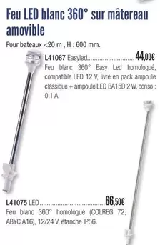 Feu Led Blanc 360° Sur Mâtereau Amovible offre à 44€ sur Accastillage Diffusion