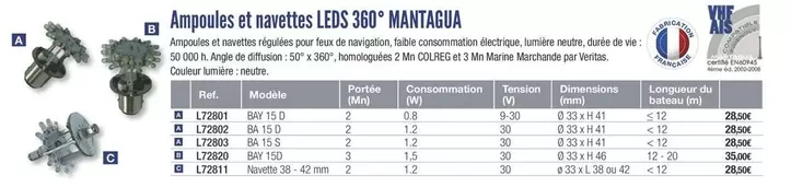 Ampoules Et Navettes LEDs 360° Mantagua offre à 28,5€ sur Accastillage Diffusion