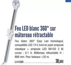 Feu Led Blanc 360° Sur Mâtereau Rétractable offre à 38,5€ sur Accastillage Diffusion