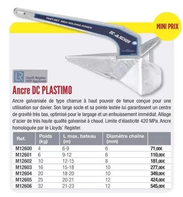 Ancre Dc Plastimo offre à 71€ sur Accastillage Diffusion