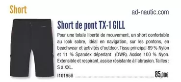 Gill - Short De Pont Tx-1 offre à 85€ sur Accastillage Diffusion