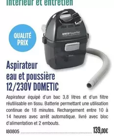 Dometic - Aspirateur Eau Et Poussière 12/230V offre à 139€ sur Accastillage Diffusion