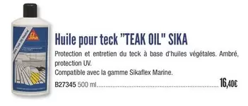 Sika - Huile Pour Tech "Teak Oil" offre à 16,4€ sur Accastillage Diffusion