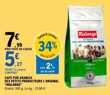 Malongo - Cafe Pur Arabica Des Petits Producteurs L'original offre à 5,27€ sur E.Leclerc