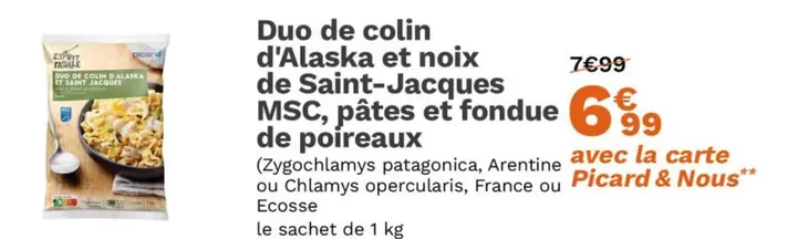 Picard - Duo De Colin D'alaska Et Noix De Saint-jacques Msc, Pâtes Et Fondue De Poireaux offre à 6,99€ sur Picard