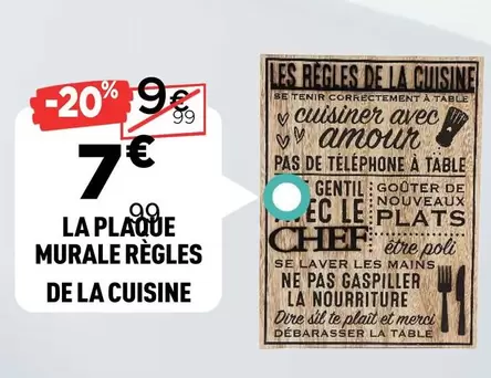 Chef - La Plaque Murale Règles De La Cuisine offre à 7€ sur Centrakor