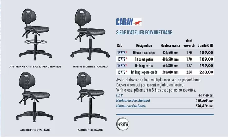 Caray - Siège D'Atelier Polyuréthane offre à 189€ sur Master Pro