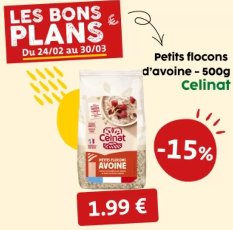 Celinat - Petits Flocons D'Avoine 500g offre à 1,99€ sur So.bio