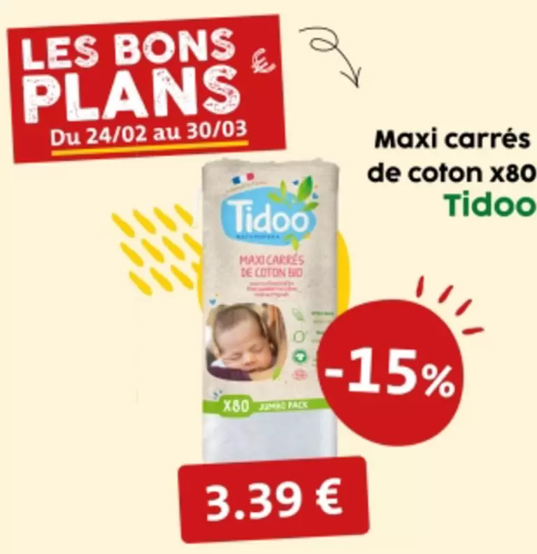 Tidoo - Maxi Carrés De Coton X80 offre à 3,39€ sur So.bio