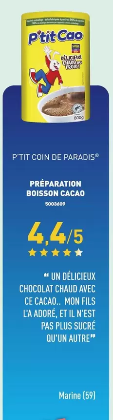 P'Tit Cao - Préparation Boisson Cacao offre sur Aldi