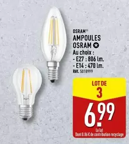 Osram - Ampoules offre à 6,99€ sur Aldi