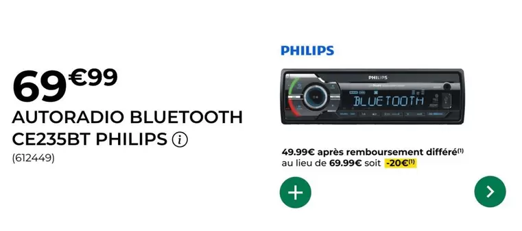 Philips - Autoradio Bluetooth CE235BT  offre à 69,99€ sur Feu Vert