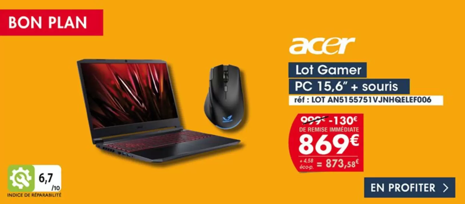 Acer - Lot Gamer Pc 15.6 + Souris offre à 869€ sur PRO&Cie