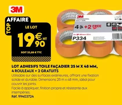 3M - Lot Adhesifs Toile Façadier 25 M X 48 Mm, 4 Rouleaux + 2 Gratuits offre à 19,9€ sur Tout faire matériaux