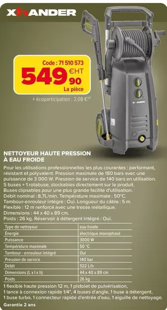 Xhander - Nettoyeur Haute Pression À Eau Froide offre à 549,9€ sur Prolians