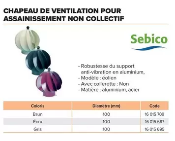 Chapeau De Ventilation Pour Assainissement Non Collectif offre sur Prolians