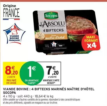 Socopa - Viande Bovine: 4 Biftecks Marines Maitre D'Hote offre à 7,2€ sur Intermarché Express
