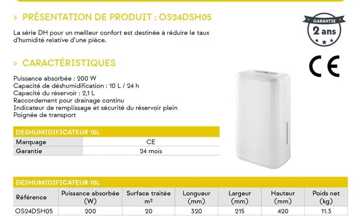 Deshumidificateur  offre sur Yesss Electrique