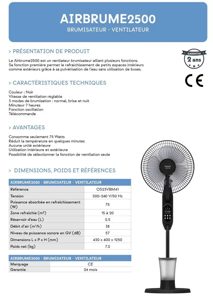 Airbrume 2500 Brumisateur Ventilateur offre sur Yesss Electrique