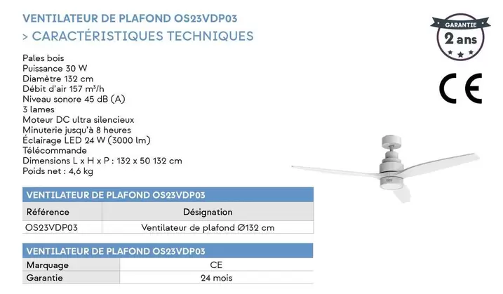 Ventilateur De Plafond OS23VDP03  offre sur Yesss Electrique