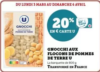 U - Gnocchi Aux Flocons De Pommes De Terre offre sur Super U