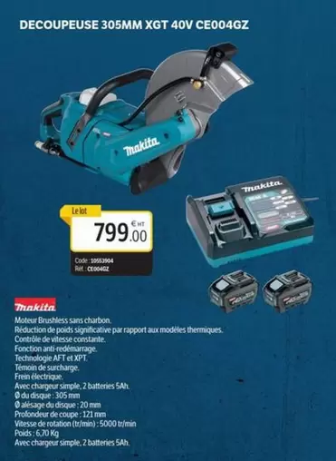 Makita - Decoupeuse 305mm Xgt 40v Ce004gz offre à 799€ sur DomPro