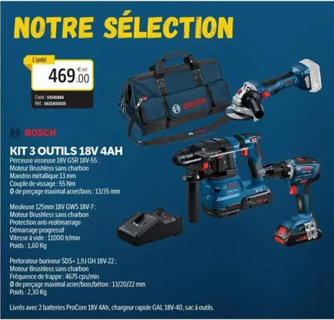 Bosch - Kit 3 Outils 18v 4ah offre à 469€ sur DomPro