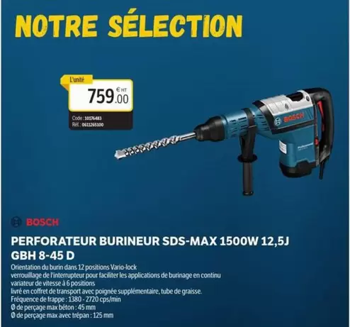 Bosch - Perforateur Burineur Sds-max 1500w 12,5J offre à 759€ sur DomPro