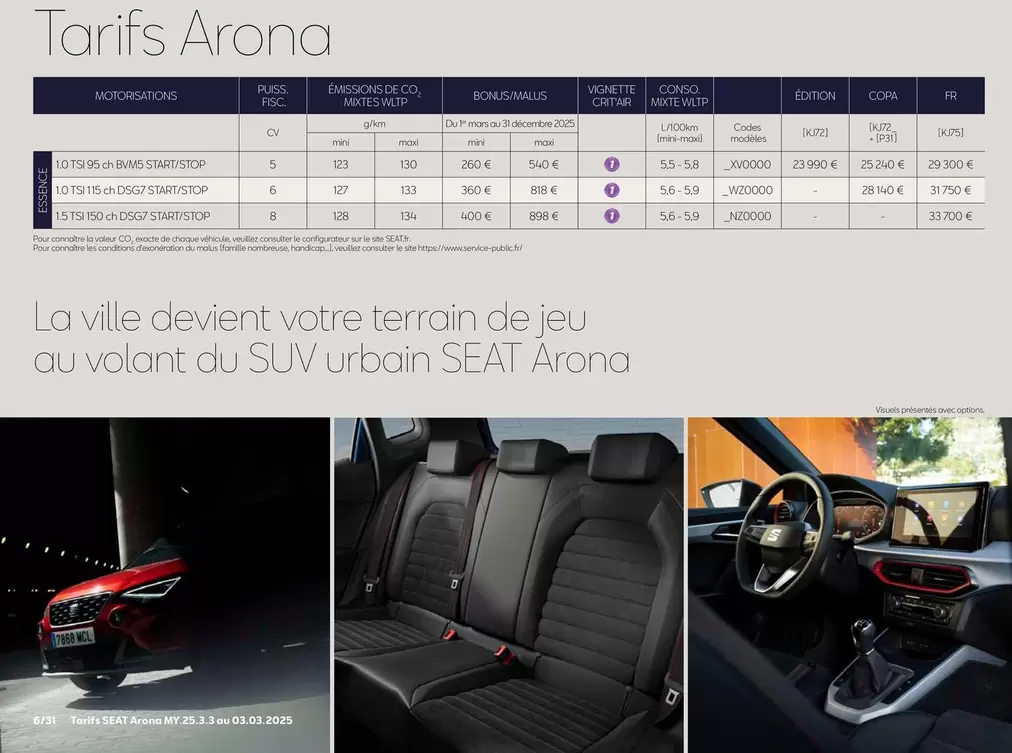 Tarifs Arona offre sur SEAT