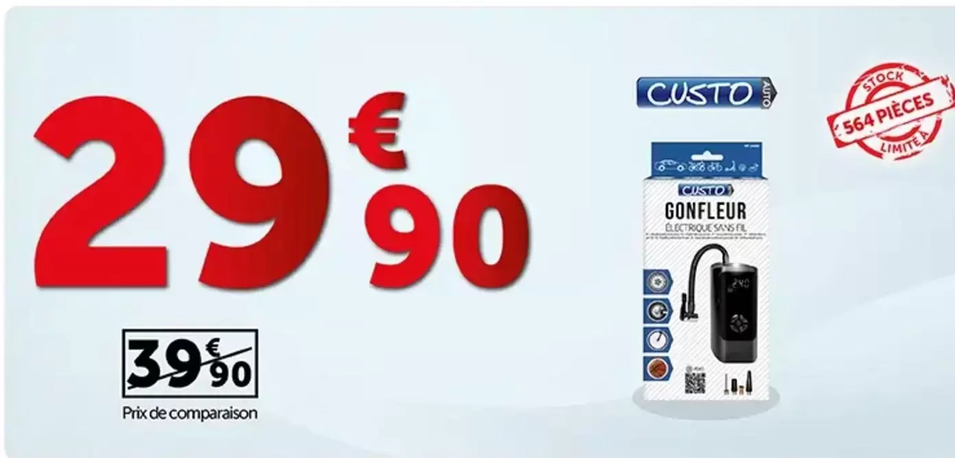 Gonfleur Électrique Sans Fil Custo Auto offre à 29,9€ sur Roady