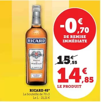 Ricard - 45°  offre à 14,85€ sur Hyper U