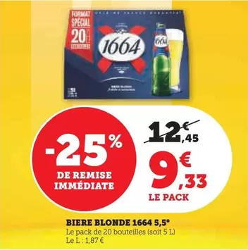 1664 - Bière Blonde 5,5° offre à 9,33€ sur Hyper U