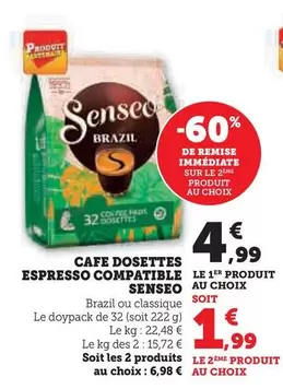 Senseo - Cafe Dosettes Espresso Compatible offre à 4,99€ sur Hyper U