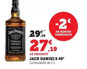 Jack Daniel's - 40° offre à 27,19€ sur Super U