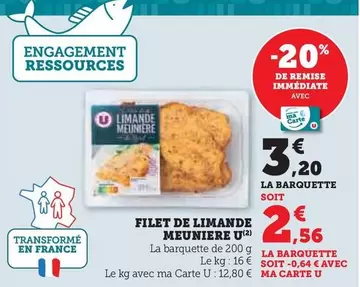 U - Filet De Limande Meuniere offre à 3,2€ sur U Express