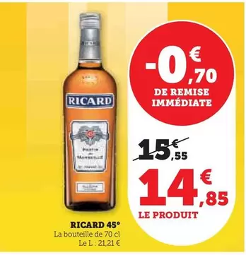 Ricard - 45° offre à 14,85€ sur Super U