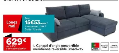 Canapé D'angle Convertible Mérdienne Réversible Broadway offre à 629€ sur BUT