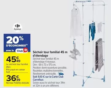 Carrefour - Séchoir Tour Familial 45 M D'étendage offre à 36,39€ sur Carrefour Contact