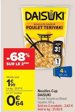 Nouilles Cup offre à 1,99€ sur Carrefour Market