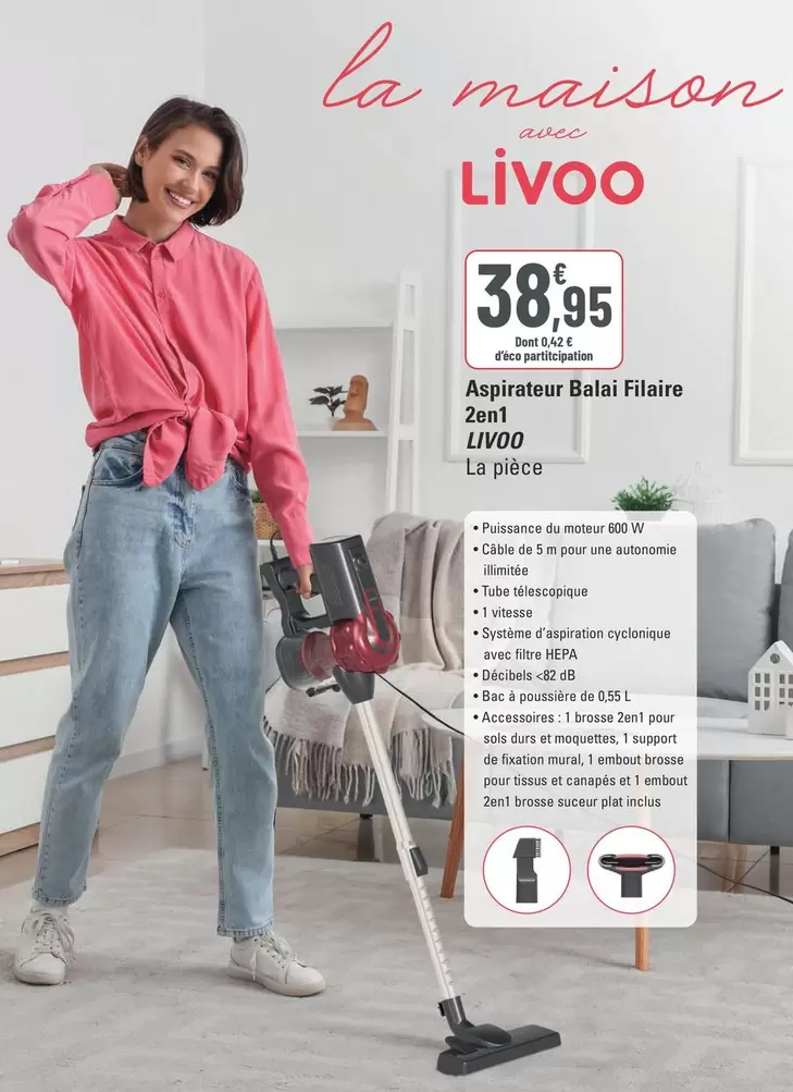 Livoo - Aspirateur Balai Filaire 2en 1  offre à 38,95€ sur G20